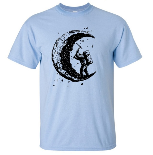 Digging The Moon Print Casual Mens O-neck T Shirts Fashion Men's Tops Men T-shirt Short Sleeve Men Tshirt