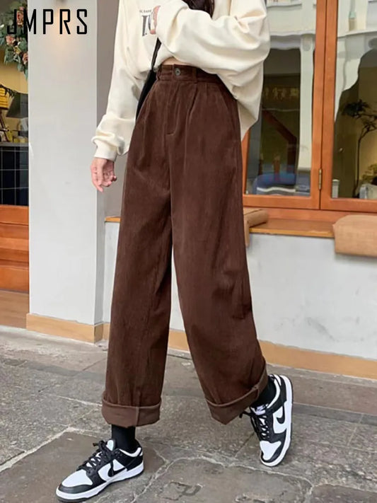 High Waist Vintage Corduroy Straight Pants