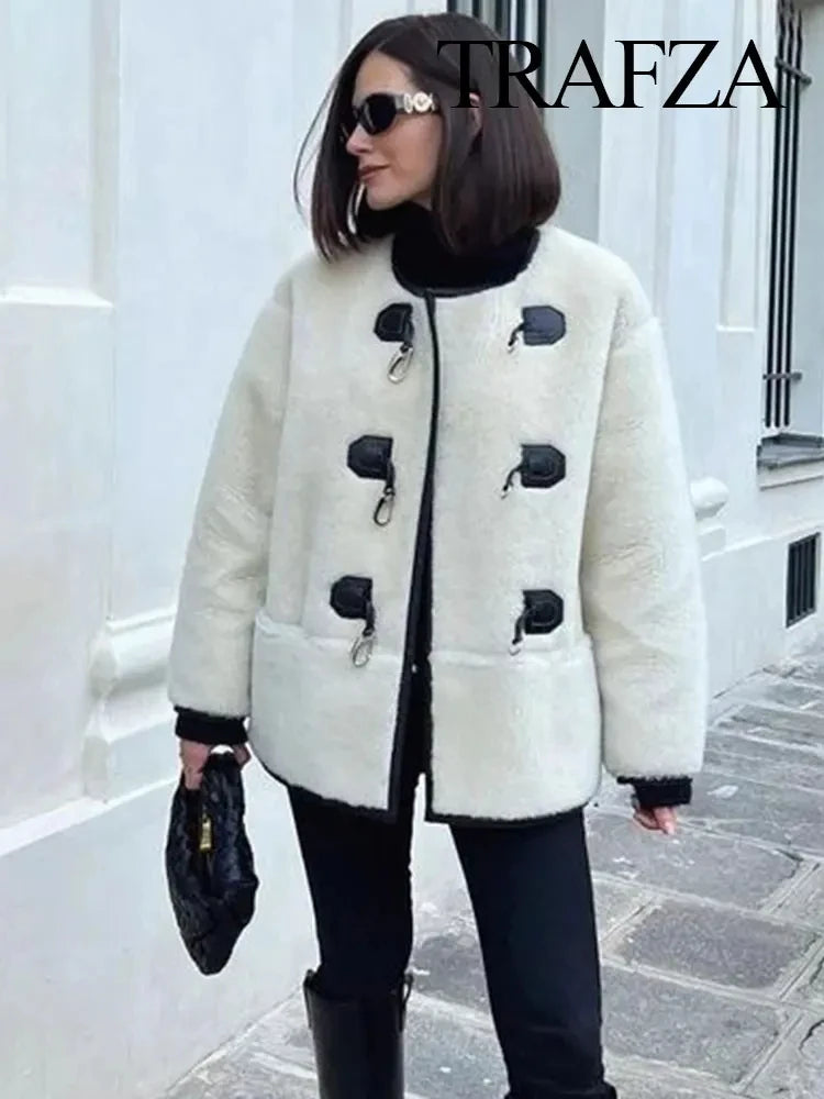 FAUX SHEARLING JACKET WITH LOBSTER CLASPS